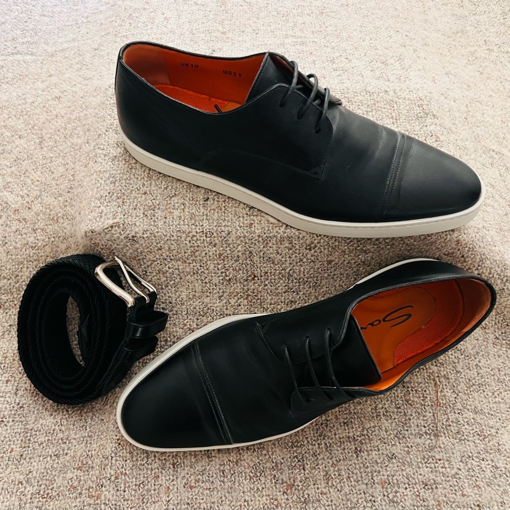 Santoni Black Leather Derby Sneakers with Orange Lining - Size 11